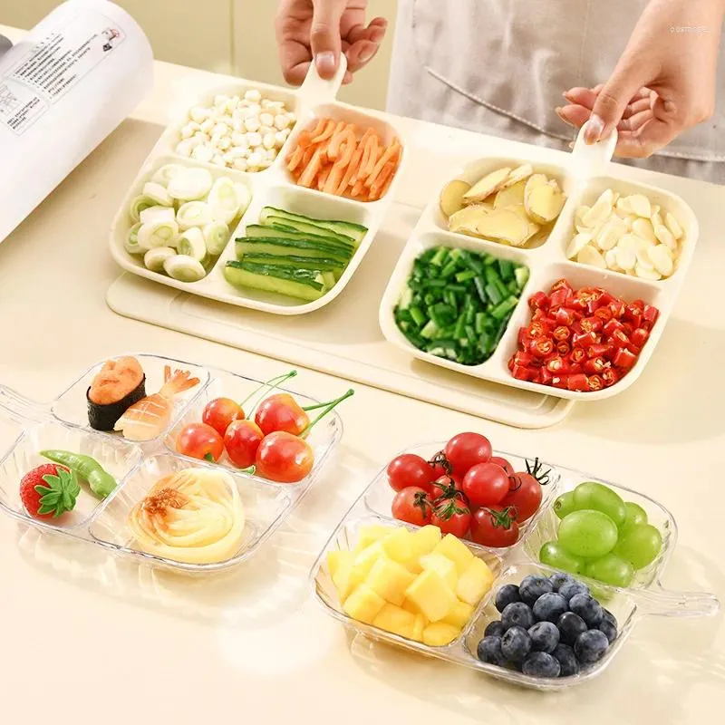 Plates 1PC Transparent Handle With Four Compartments For Fruits Children's Kitchen Ingredients Scallions Ginger Gar