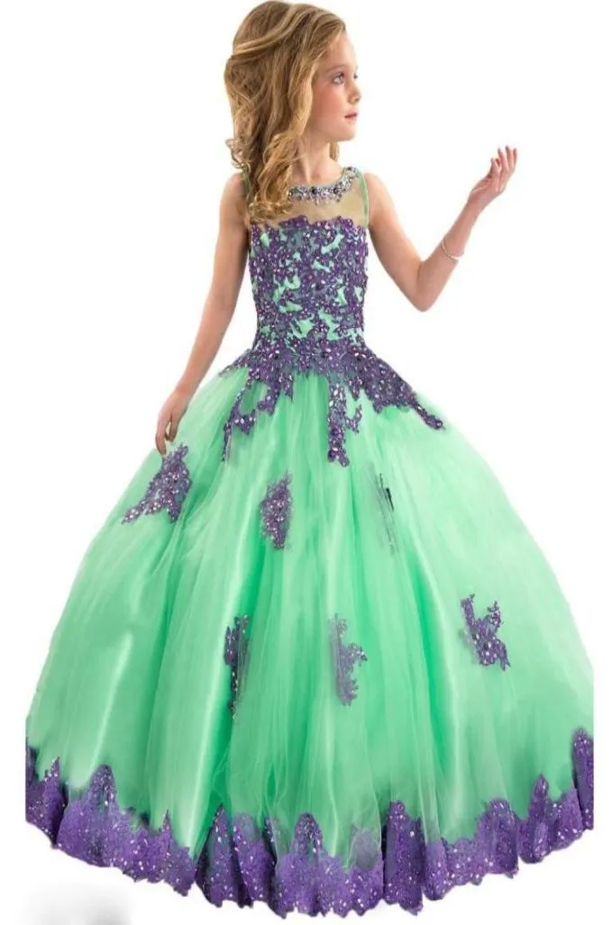 2019 Little Girl Ball Gown Girls Pageant Dresses Jewel Neck Lace Applique Glitz Pageant Floor 길이 꽃 소녀 드레스 Chil4906551