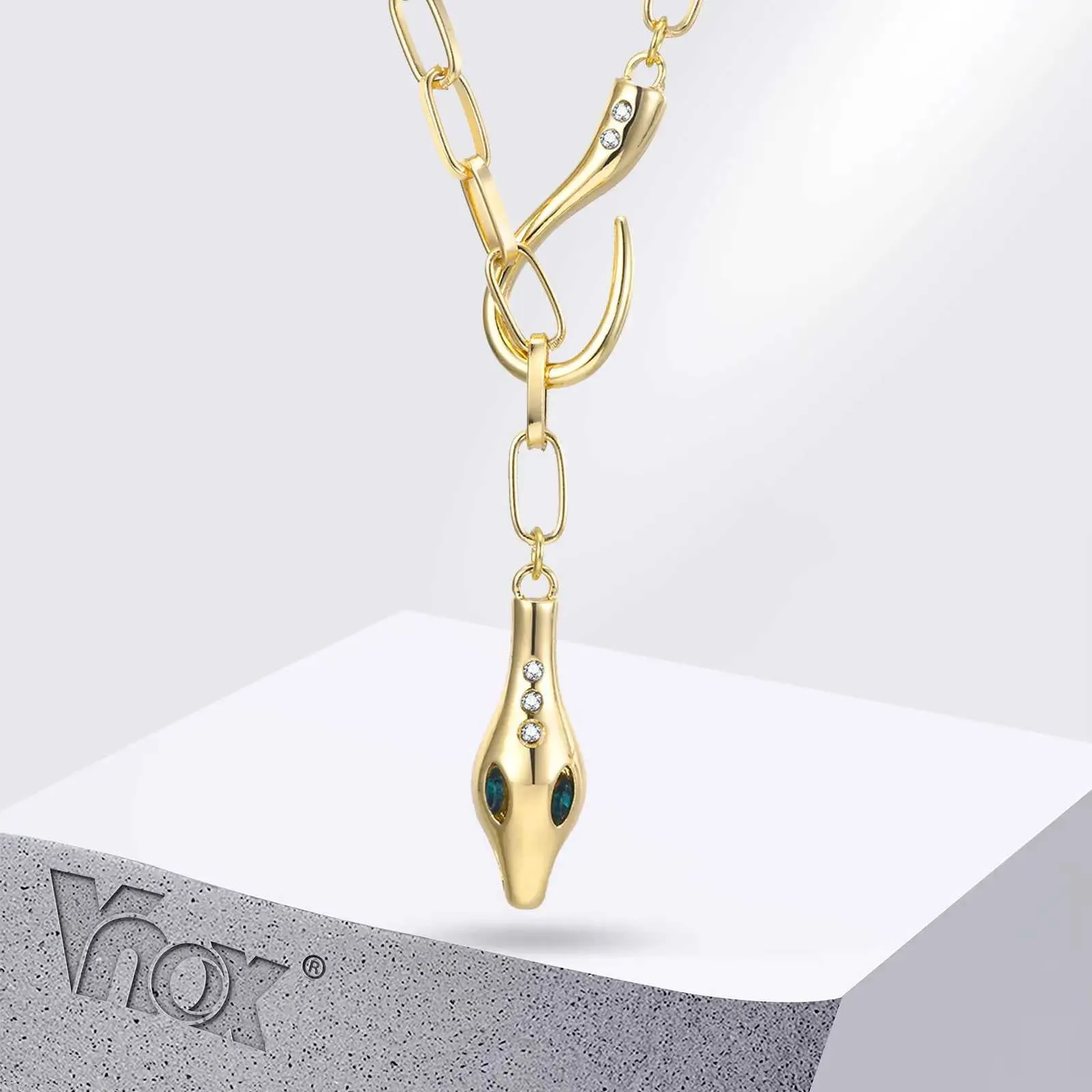 Hänge halsband vnox mens vintage orm halsband guld papper klippkedja halsband justerbar punk cool djurhuvud y halsband