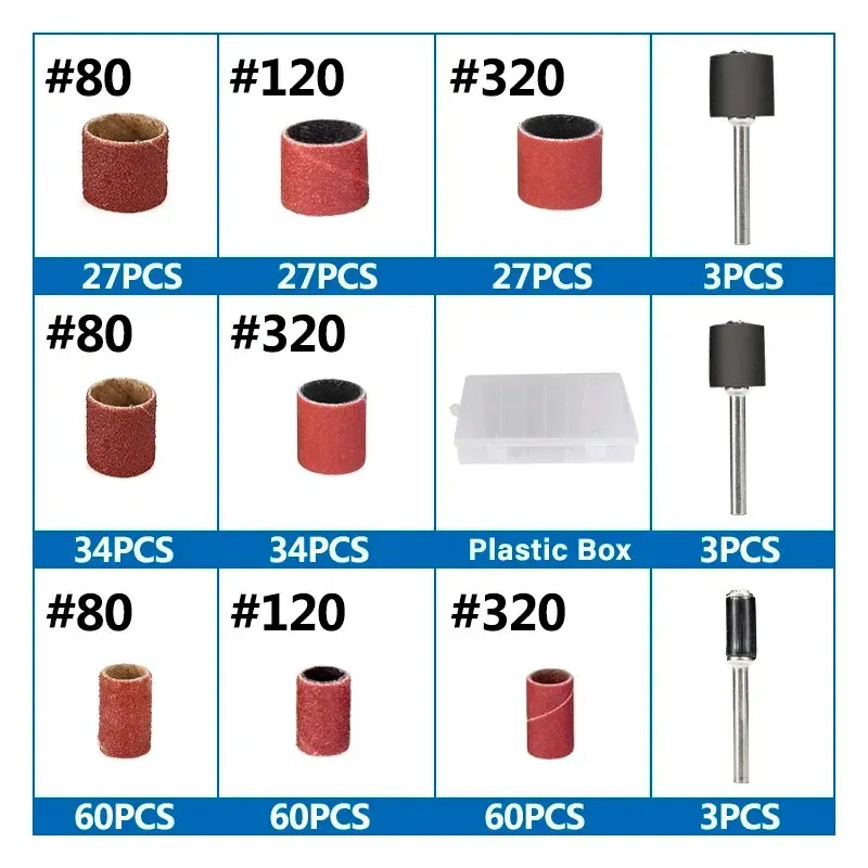 Xcan 80 120 320 Bandes de ponçage de tambour de ponçage à grain avec 1/2 3/8 Mandrels de ponçage 1/4 pouce pour outils rotatifs Dremel