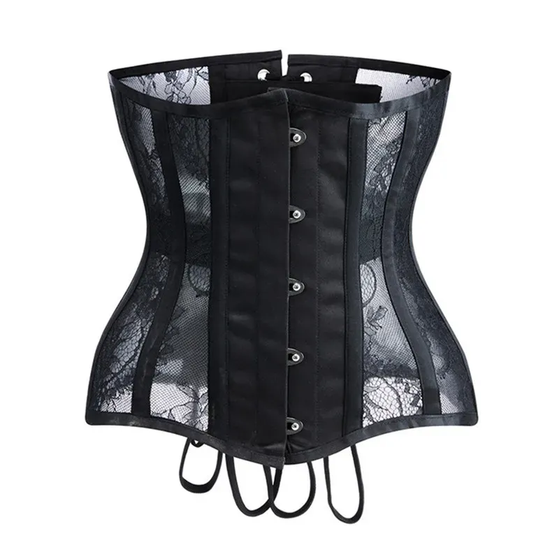 Corset Underbust Top Body Shaperwear för kvinnor midja Cincher Bustier broderi Se genom Mesh Sexy Slimming Belt Plus Size