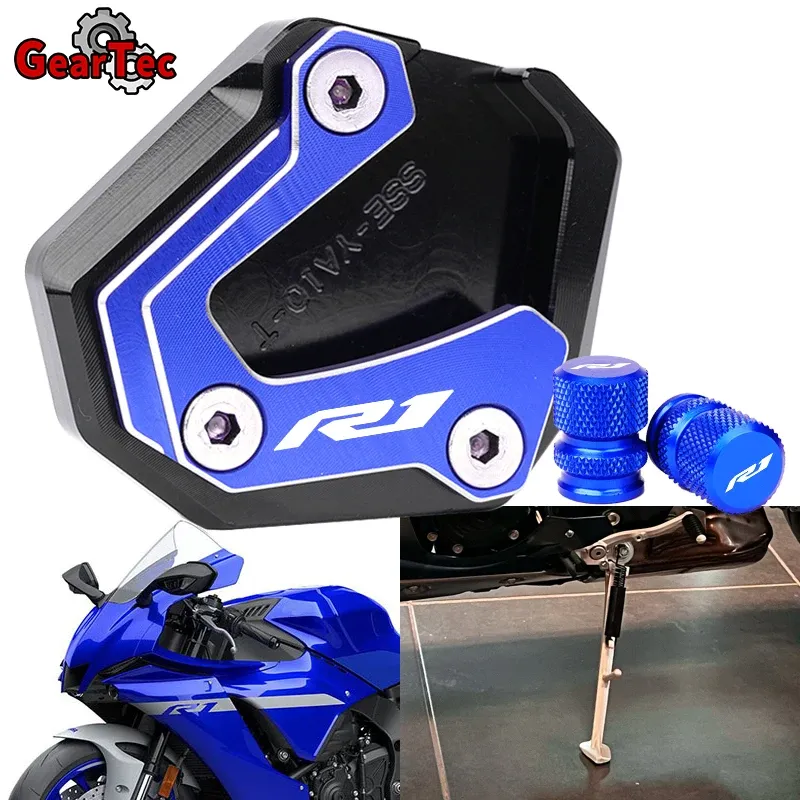 Für Yamaha YZF R1 R1M YZFR1 YZFR1M 2015-2023 2022 Motorradzubehör Kickstand Foot Side Ständer Vergrößerungs-Pad-Reifen-Ventilkappen