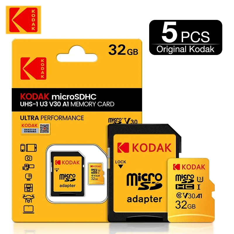 アクセサリ5PCSコダック100％オリジナルTFマイクロSDカードメモリカードMicroSDクラス10 16GB 32GB 64GB 128GB 256GBスマートフォンタブレットカメラGoPro