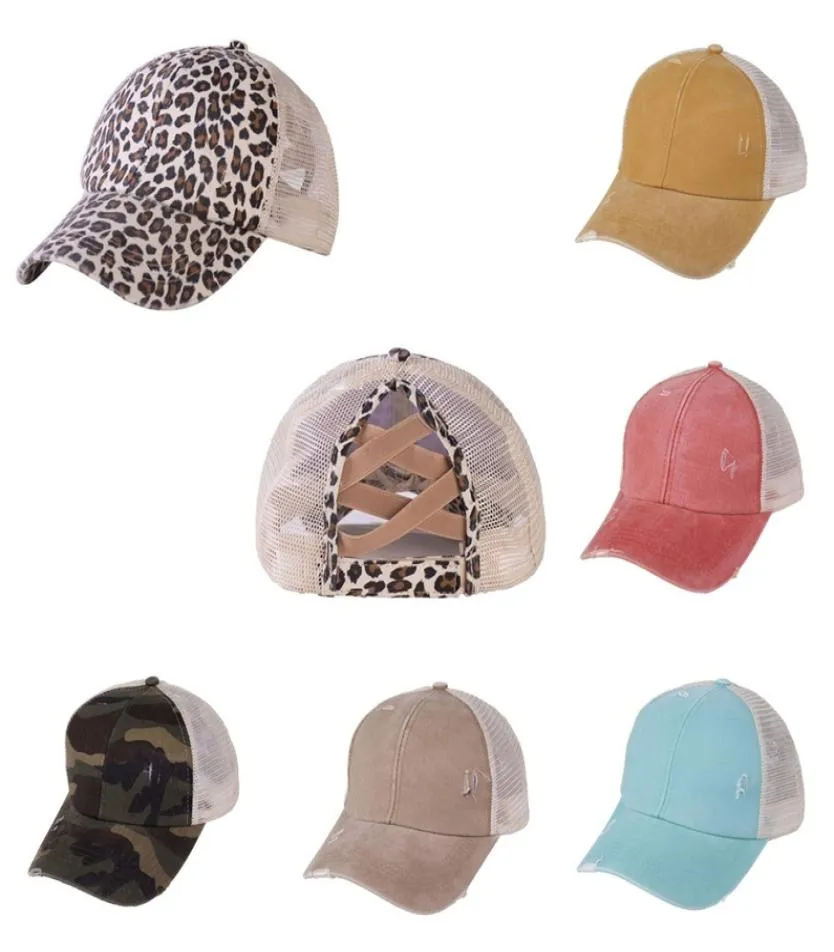 女性ポニーテール野球帽をrosscross camouflage Washed Cotton Hats Trucker Cap