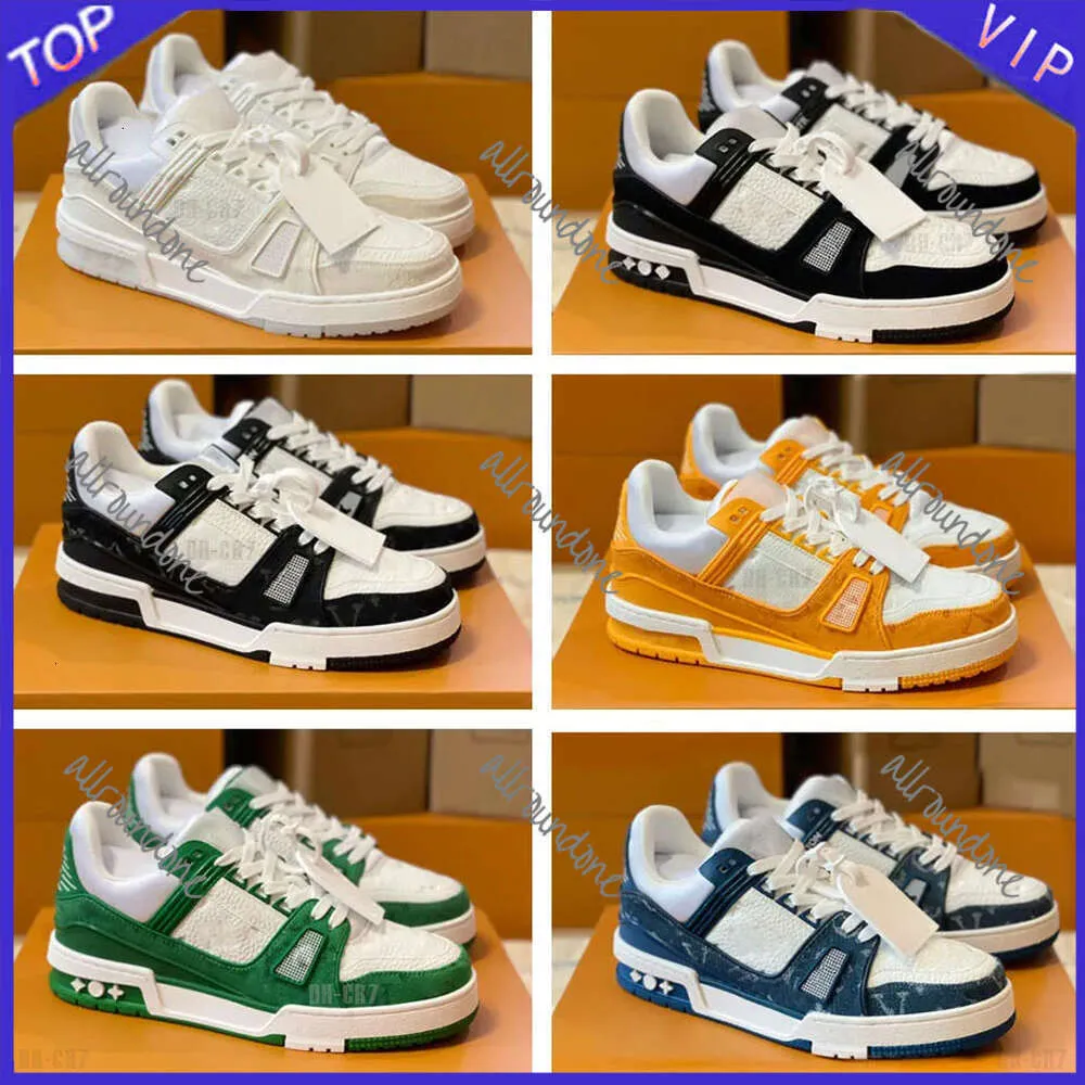 Neue Designerschuhe Flat Sneaker Trainer geprägte lässige Schuhe Denim Leinwand Leder weiß Grün rot blau Buchstaben Mode Plattform Herren Womens Low Trainer Größe 36-45