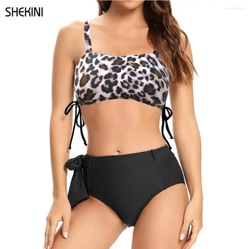 A moda de banho feminina Shekini Womens Bikini Set Lace Up Bandeau 2 peças de maiô de maiô de maiús da cintura de maiús