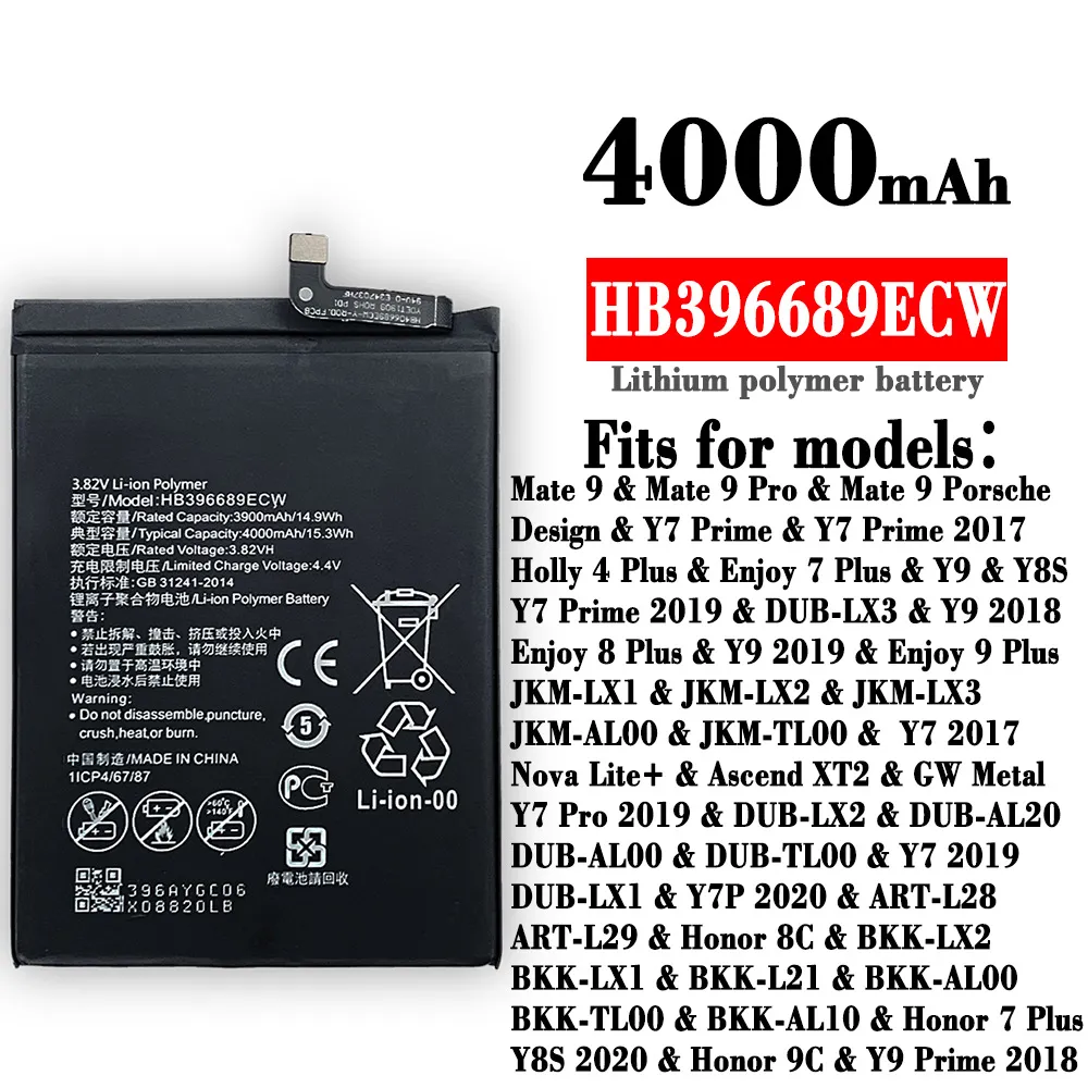 HB396689ECW vervangende batterij voor Huawei Mate 9 Pro Y7 Prime Geniet van 7 plus Y9 Y8s Geniet van 8 9 plus XT2 Honor 8c 9c JKM-Al00 Nieuw