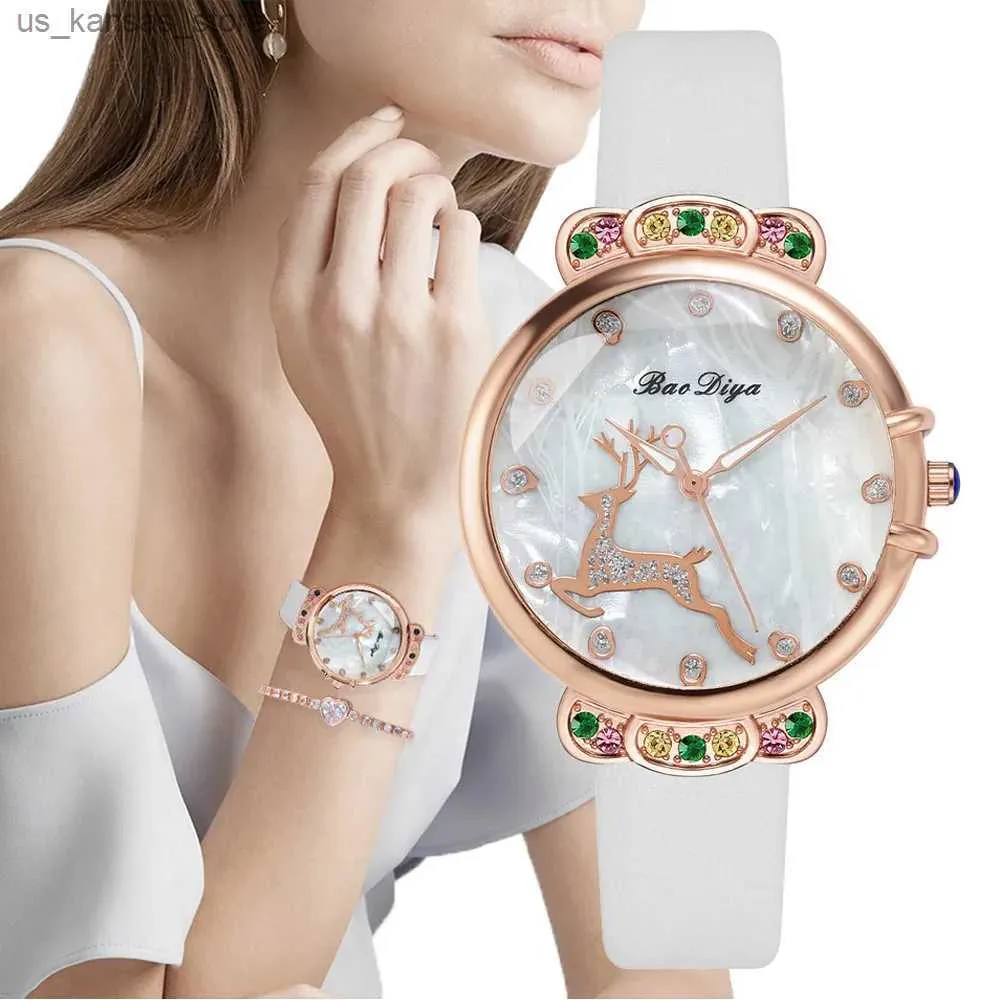 Montre-bracelets nouilles coquilles de nouilles conception de diamants fawn