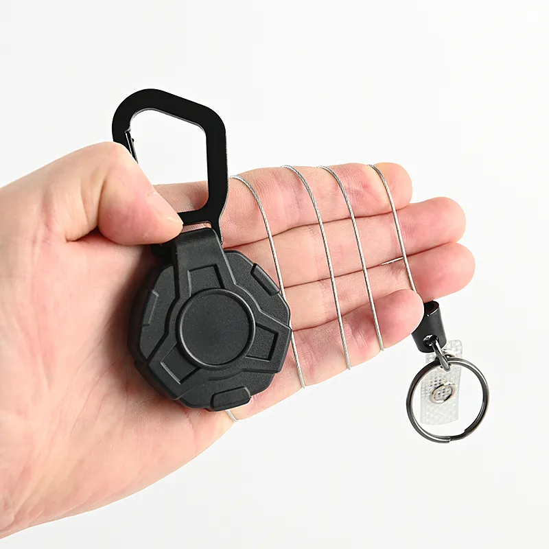 2-Pack Heavy Duty Retractable Key Chain Reel - Stainless Steel Badge Holder With Clip - For Keys, ID Badges, Tools (Black)