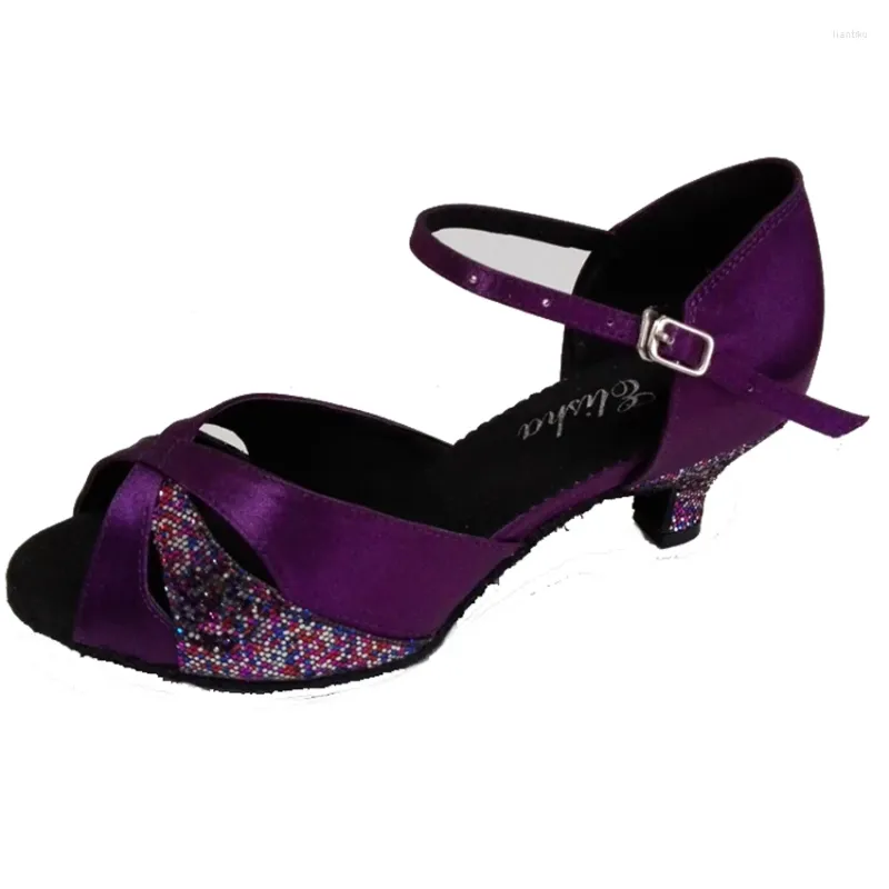 Buty taneczne Dostosowane pięta dziewczęta/ kobiet salsa balsowa Purple Professional Socials Evening Party Latin Open Top