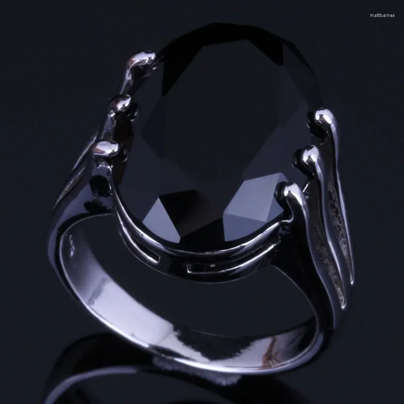 Anelli a grappolo Amazing Oval uovo nero zirconia cubica anello placcato in argento V0473