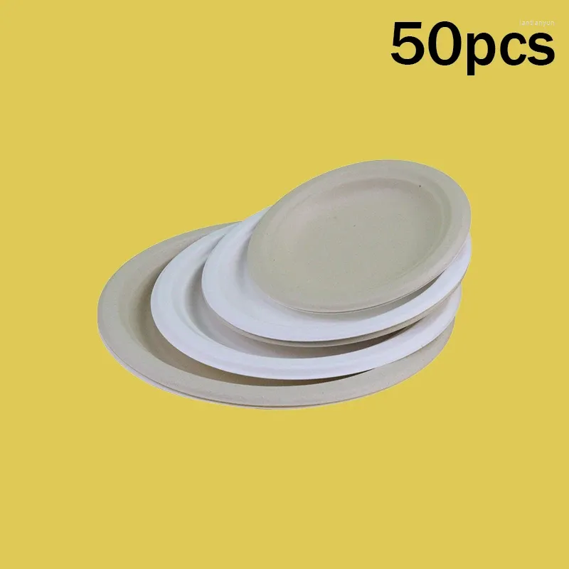 Disposable Dinnerware 50 Pcs Plates Compostable 10in Paper Sugarcane Heavy-Duty 3 Grids Environmentally Friendly