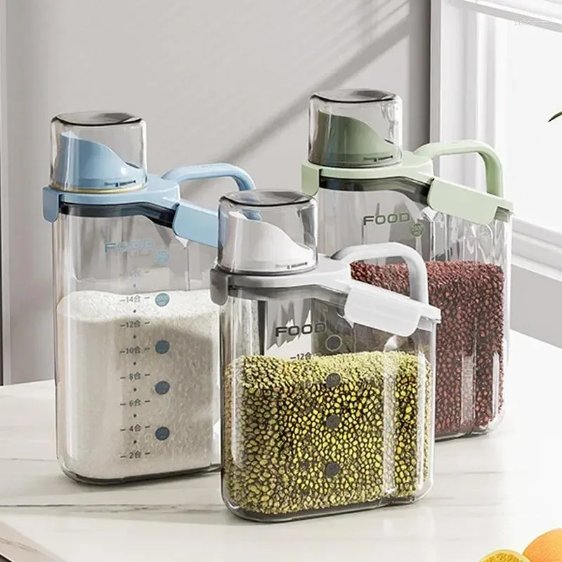Opslagflessen Duidelijke luchtdichte voedselcontainer met meetbeker en handvat eenvoudig gietende ontbijtgranen dispenser keuken pantry organisator potten