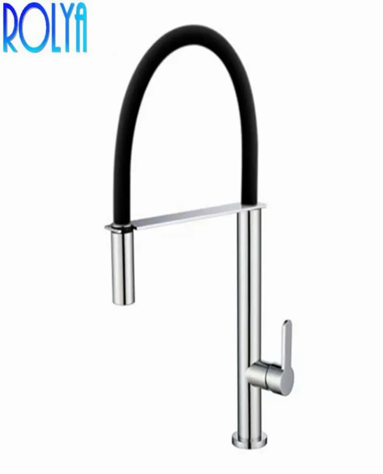 ROLYA New Arrival Brass Deck Mounted Black Pull Down Kitchen Faucet White Pullout Sink Mixer Tap8703588