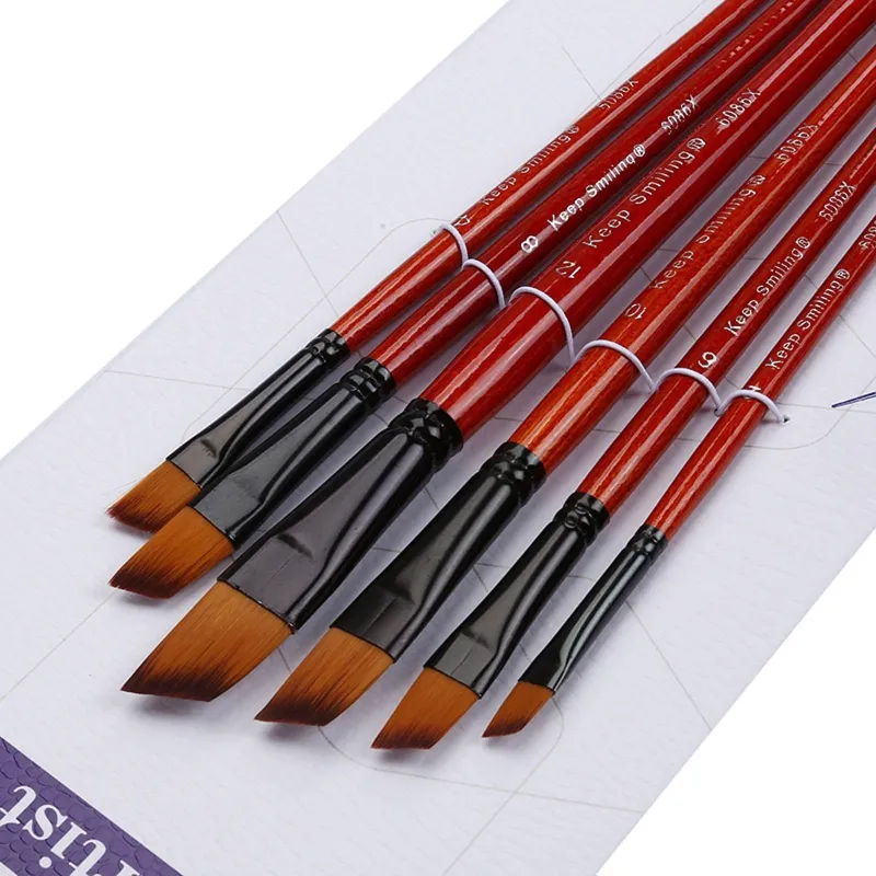 6X Angular Paint Brushes Set Artist Paintbrushes Wood Long Handle for Acrylic Painting Oil Watercolor Canvas Board Rock