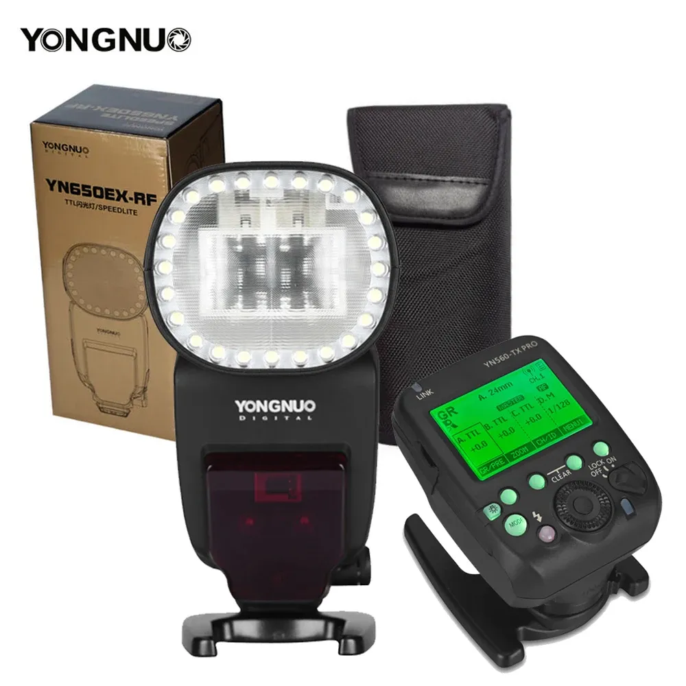 Mount Yongnuo Yn650Exrf TTL HSS Round Head Speedlite GN60 2.4G trådlös kamerablixt med LED -modelleringslampa för Canon DSLR