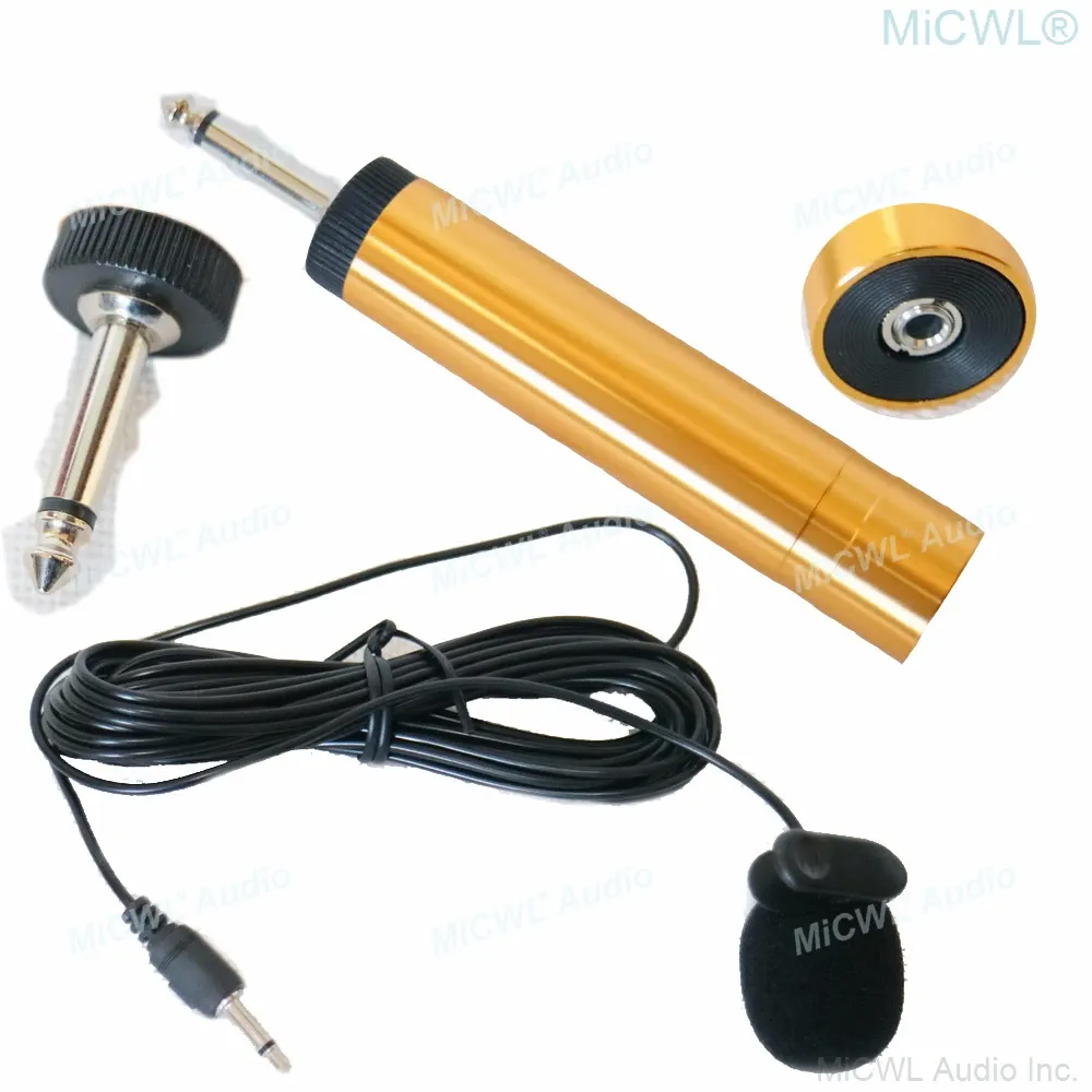 Microphones Micwl R2 10m Cable Lavalier Microphones Jack de 3,5 mm standard à l'adaptateur de prise 6,35 mm Utilisez une batterie de 1,5 V AA pour Musich Stage Studio