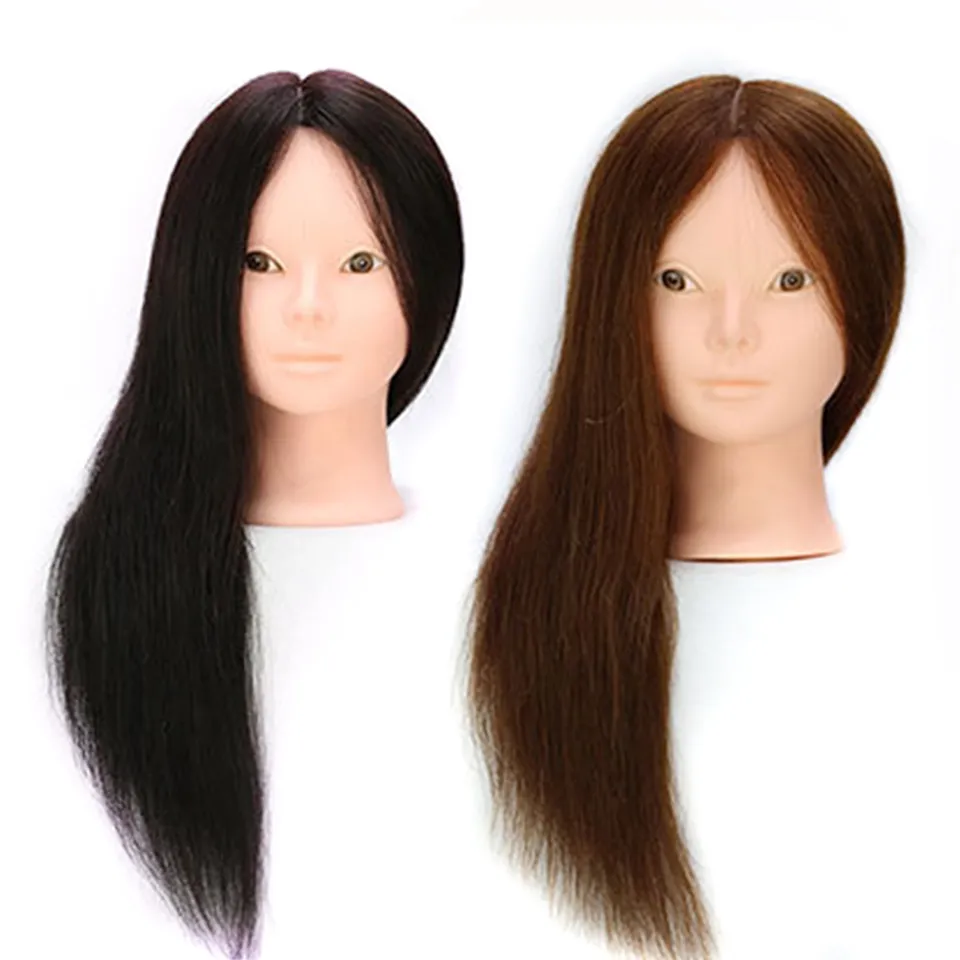 50% Real Human Hair Training Head For Dolls Hairstyles Braid Hairdressing Mannequin Heads 50 cm Stand pour les coiffeurs