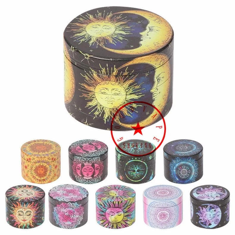 Colorful Pattern Zinc Alloy 50MM Smoking Dry Herb Tobacco Grind Spice Miller Grinder Crusher Grinding Shredder Chopped Hand Muller Portable Pipes Accessories