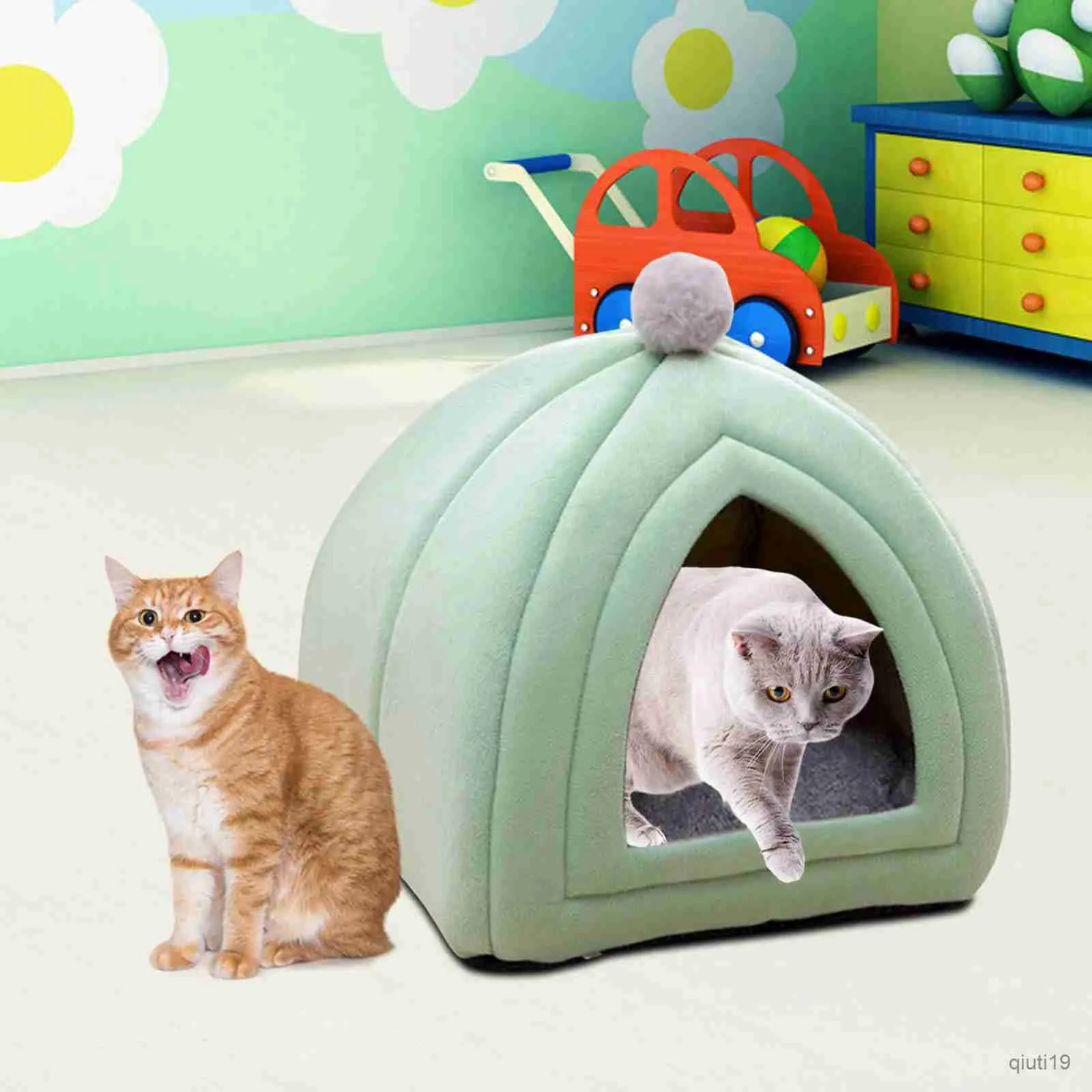 Cat Lits meubles mignon pour animal de compagnie lit chat semi fermé chien house canapé nid velours chiot lavable kennel chaud tente confortable pour intérieur extérieur