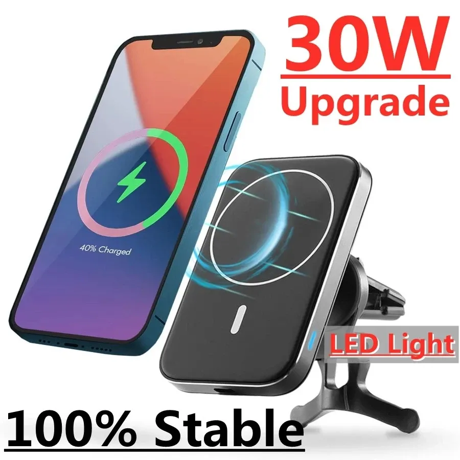 Chargers NEW 30W Magnetic Car Wireless Charger Air Vent Stand For Macsafe iPhone 13 12 Max Pro Car Phone Holder Qi Fast Charging Station