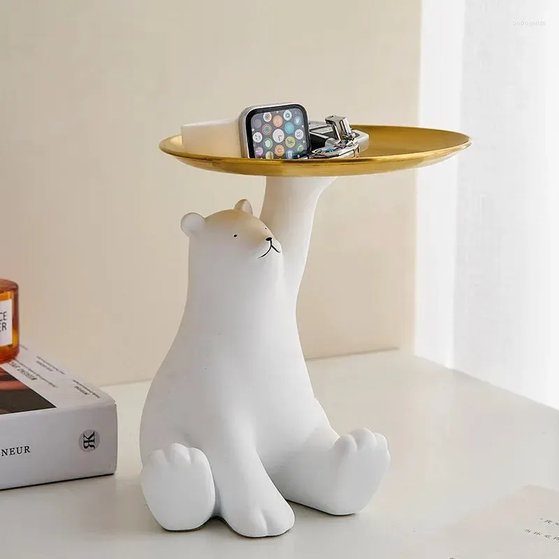 Estatuetas decorativas entram na bandeja de armazenamento de teclas da varanda Creative Polar Bear Home Lar Room Decoração de Desktop do escritório