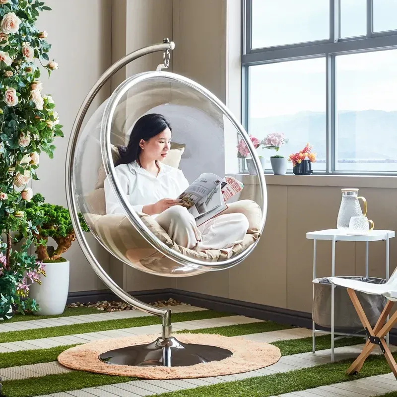 Hemisphere Space inomhus Swing Chair Transparent Bubble Glass Ball Hanging Chair Dormitory Hanging Basket Home Balkony Cradle