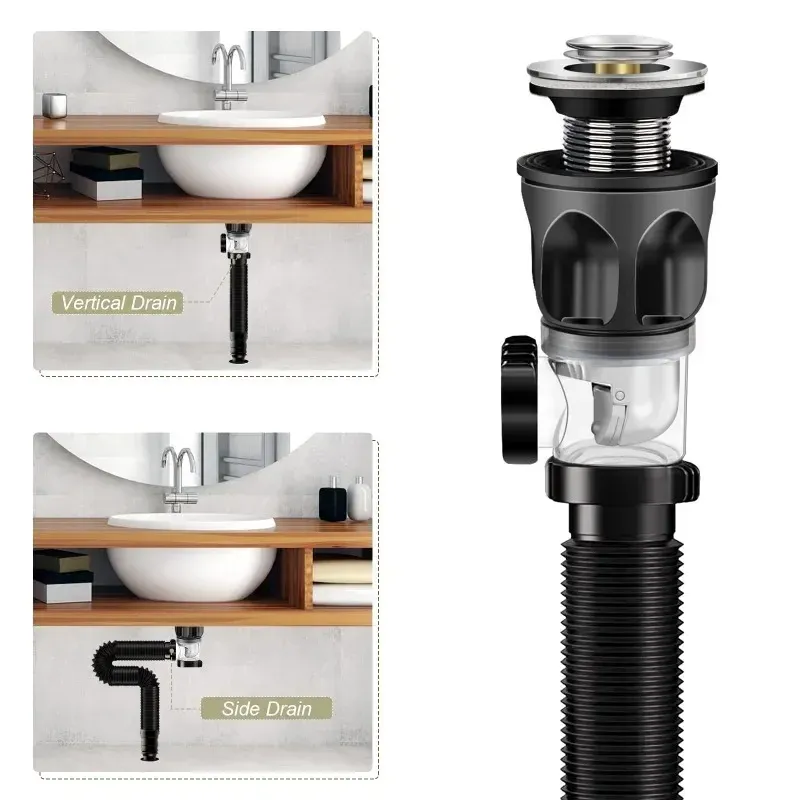 Flip Top Kitchen Sink Drain Pipe Flexible Stretchable Deodorant Strainer Pipeline Bathroom Washbasin Anti Blockage Accessories