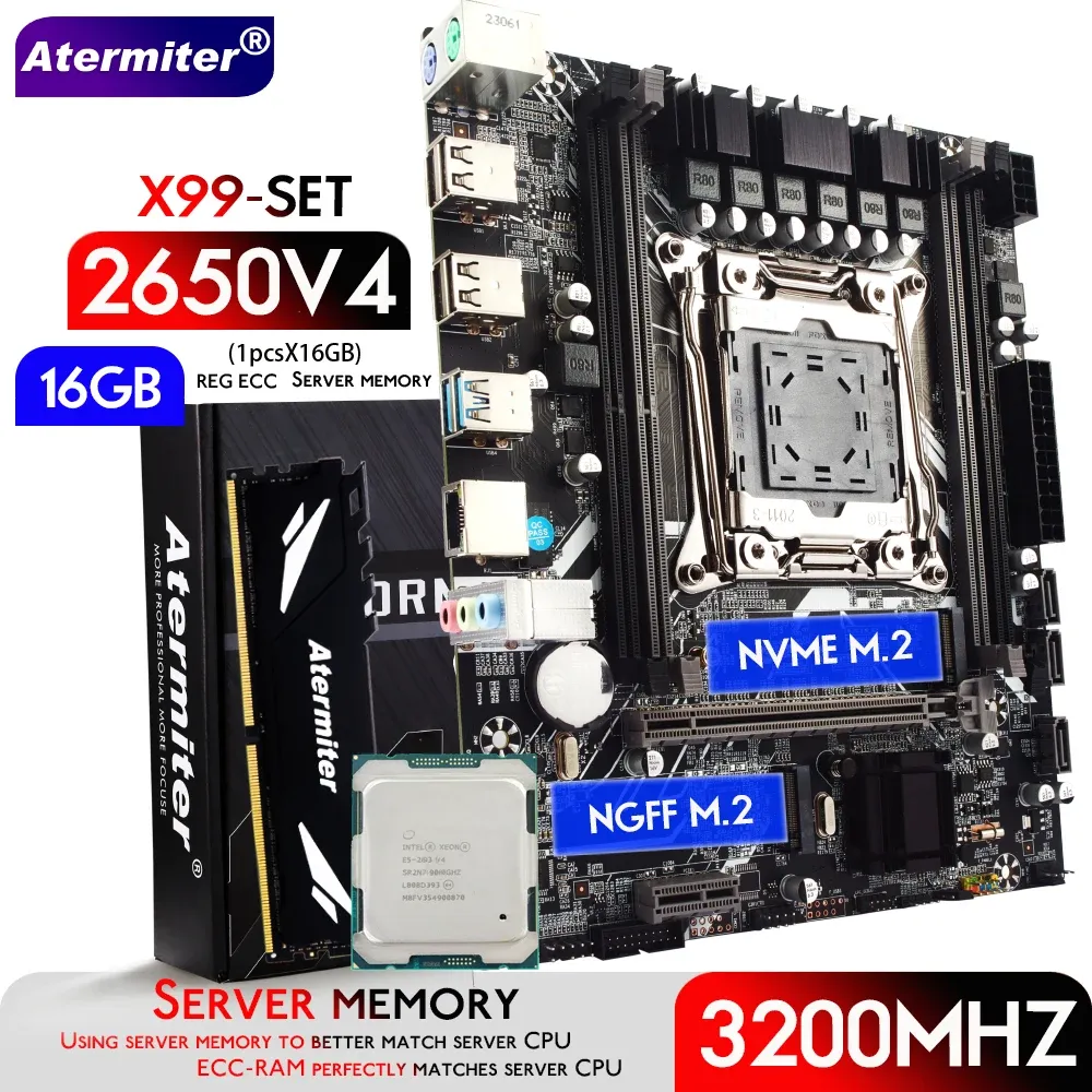 マザーボードAtheriter X99 D4 Xeon E5 2650 V4 LGA20113 2650V4 CPU 16GB 3200MHz DDR4 REG ECC RAMメモリ付きマザーボードセット