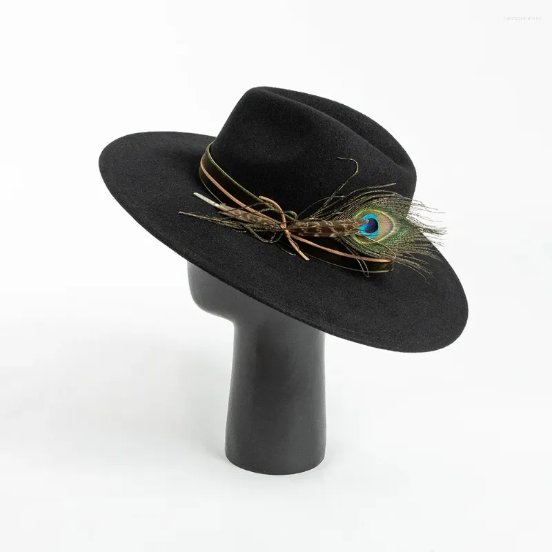 Berets Famous Designer Wool Fedoras With Feather Brim Panama Hat For Men Women Winter Black Army Green Party Performance