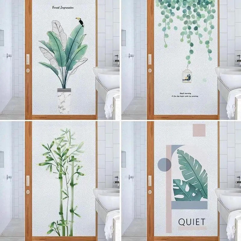 Stickers de fenêtre Fil de verre Film de mur givré plante verte nordique salle de bain du bureau à la maison tachée de maison d'autocollante teinte