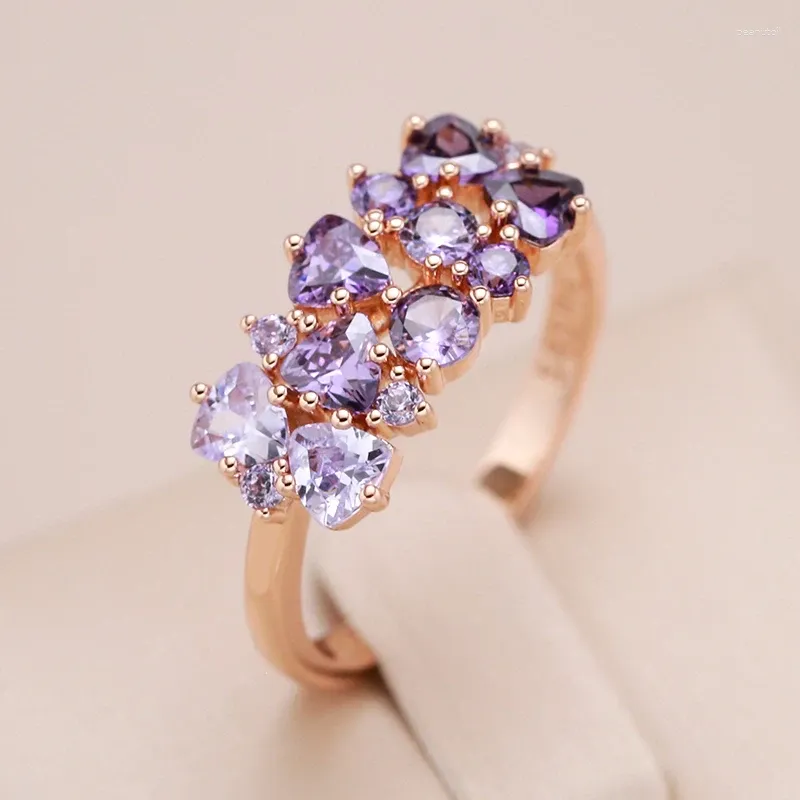 Ringos de cluster Kinel Shiny Purple Natural Zircon Bride Wedding for Women Trend 585 Rose Gold Color Diário