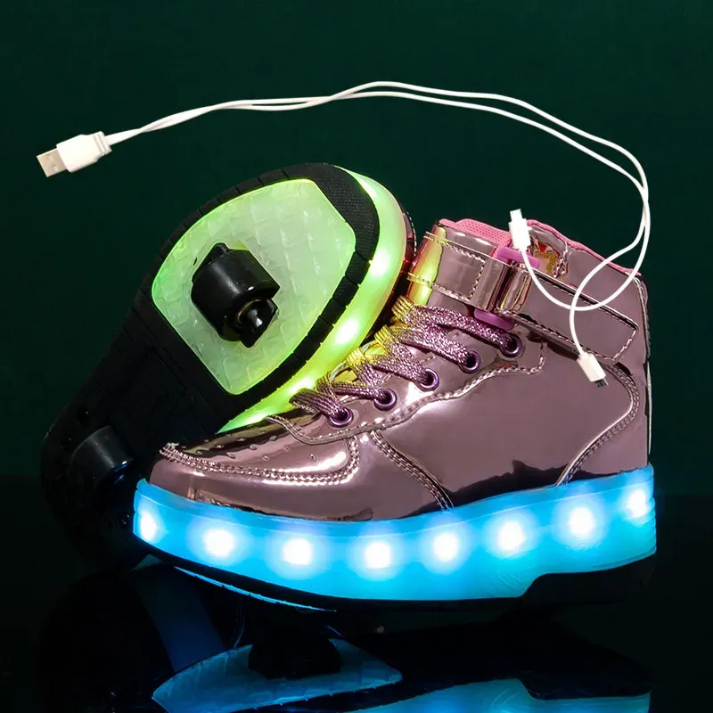 Sneakers 2020 Sneakers Roller Shoes With Two Wheels USB LED -skor Barnflickor Barn Bojar Ljus upp lysande glödande upplysta