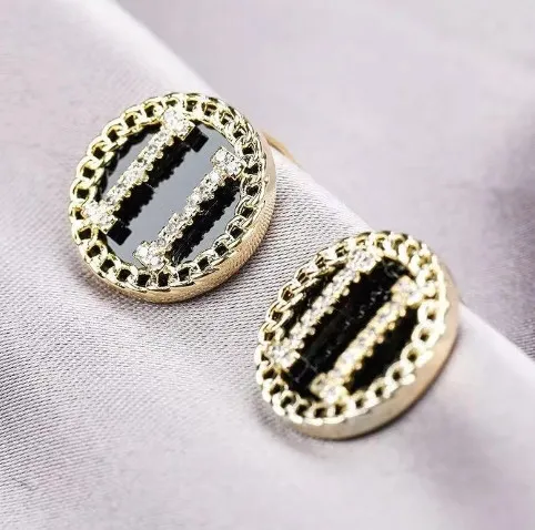925 Orecchini rotondi neri in giapponese e coreano in argento rotanti tutti gli orecchini sexy eleganti di diamanti