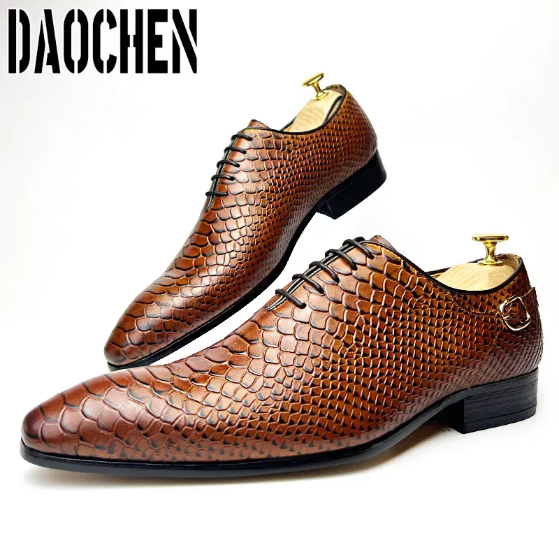 Bottes hommes Chaussures oxford Black Brown Snake Impressions Classic Style Men Hobe Chaussures en cuir Lacet Up