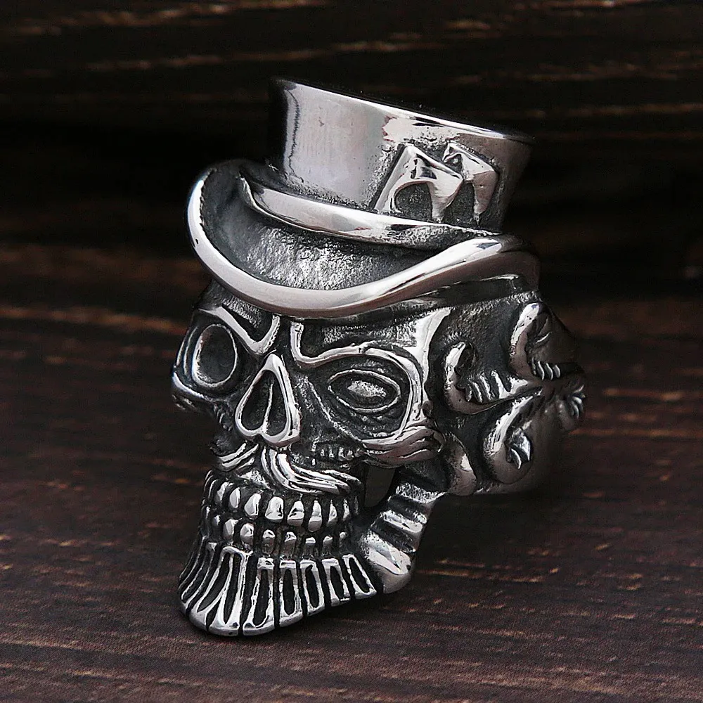 Punk Hip Hop Skull Magician Ring For Men Fashion 14K Gold Biker Skull Ring Personality Jewelry Gift