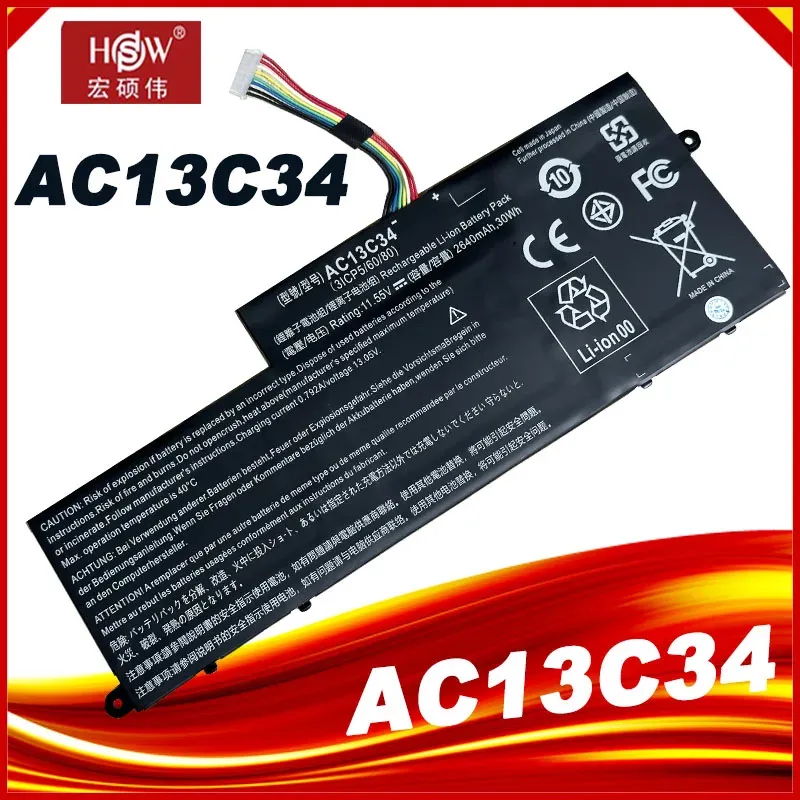 배터리 새로운 AC13C34 ACER ASPIRE 용 노트북 배터리 V5122P V5132 E3111 E3112 ES1111M MS237 KT.00303.005