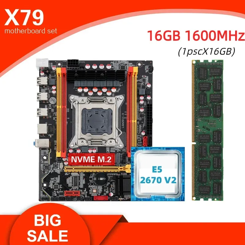 Материнские платы Kllisre X79 Motherboard Kit LGA 2011 Combos Xeon E5 2670 V2 ЦП 1PCS X 16 ГБ память DDR3 1600 ECC RAM