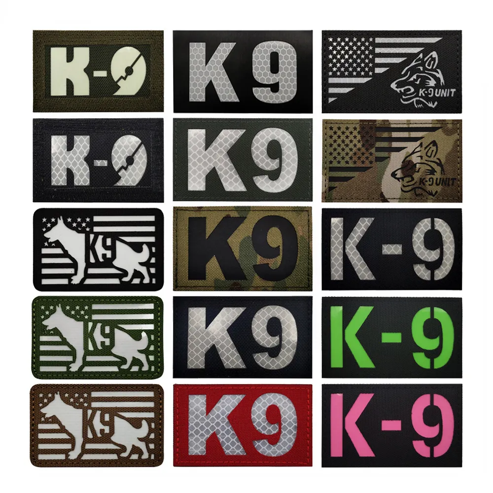 Patch Chien K9 Réfléchissant Infrarouge - Insigne Tactique Militaire IR Avec Velcro - 2 Pièces