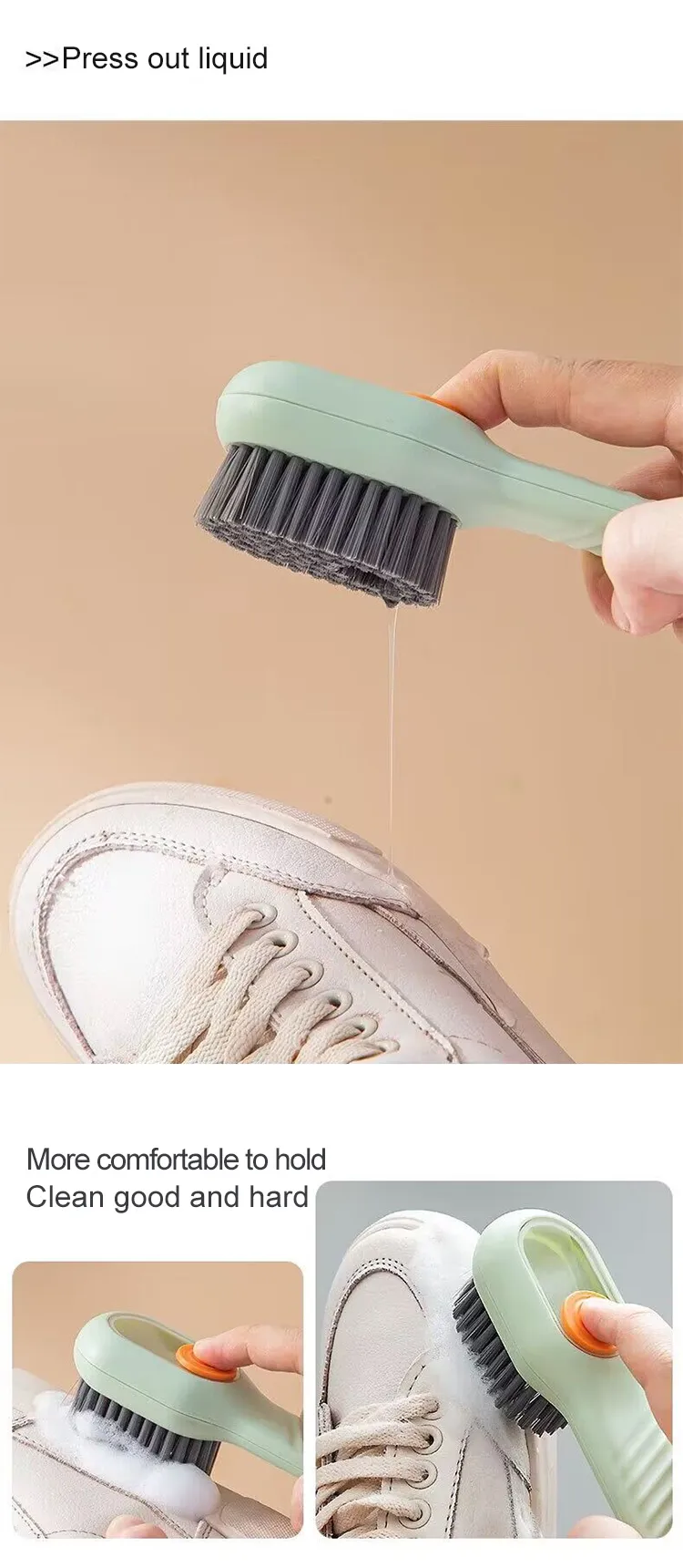 wholesale Multi-functional Household Press-Type Automatic Dosing Laundry Shoe Soap Long Handle Soft Hair Laundry Cleaning Brush