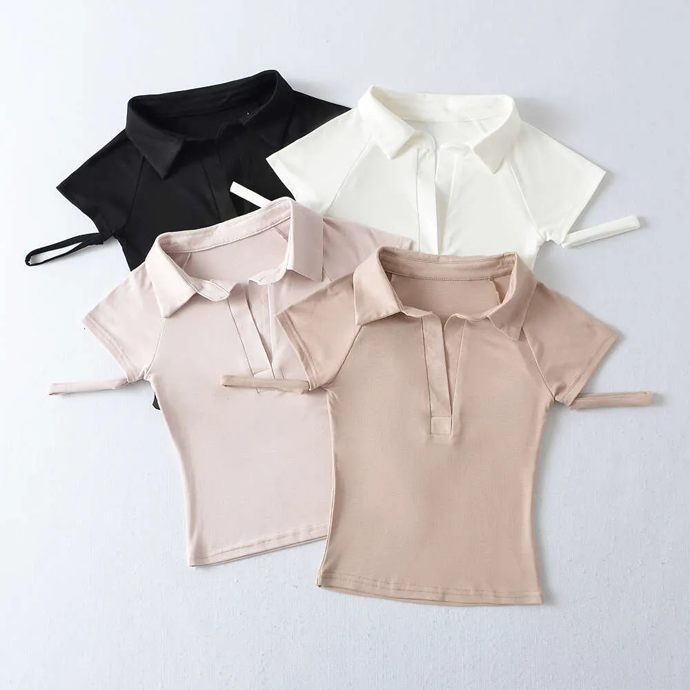 Polo Collar and Cuffsデザイン女性の2023年の夏の新しい純粋な欲望のスパイシーガールスリムフィットショートトップのための短袖Tシャツ