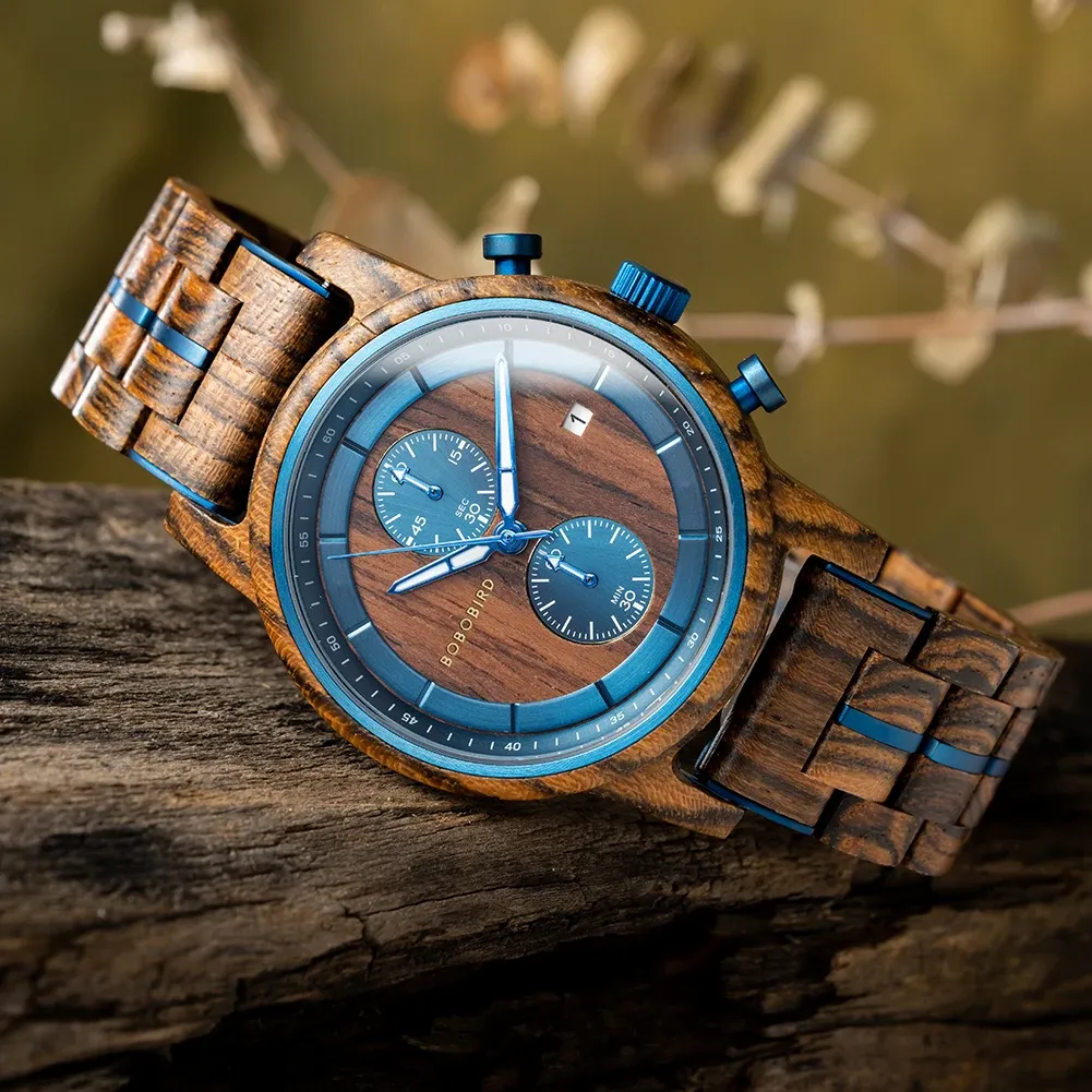 Bobo Bird Bird Luxury Wooden Orologio per uomini Muovo in quarzo giapponese top marchio cronografo impermeabile orologio orologio Montre Homme