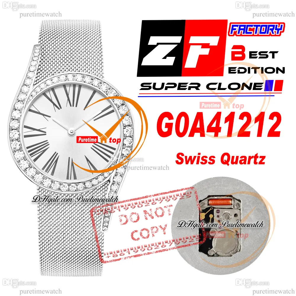 Gala Limelight G0A41212 Szwajcarski kwarc Watch ZF Diamonds Rame Silver Dial Bransoletka Bransoletka Super Edition Super Edition Watches PureTime RELOJ HOMBRE