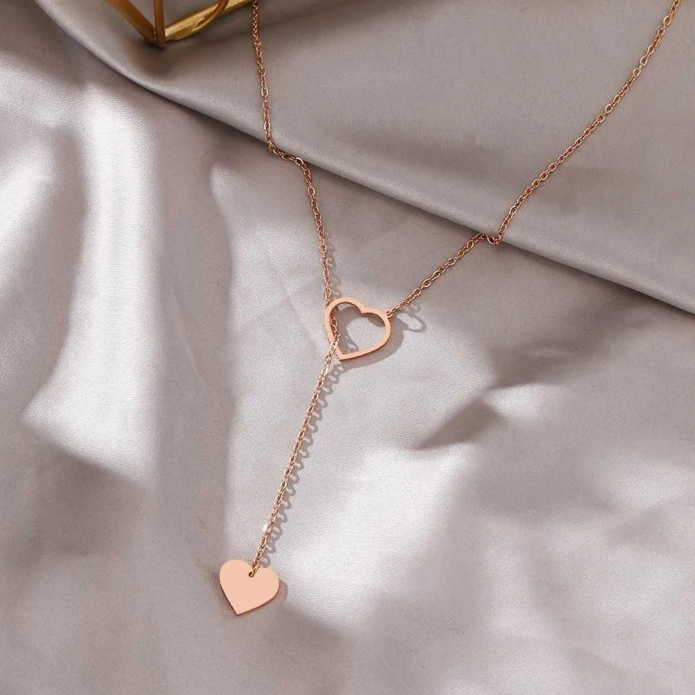 Hänghalsband Cacana 316L rostfritt stål Långt pendel hjärtaformad ros bästa halsband för kvinnor med enkla design mode smycken gåvor