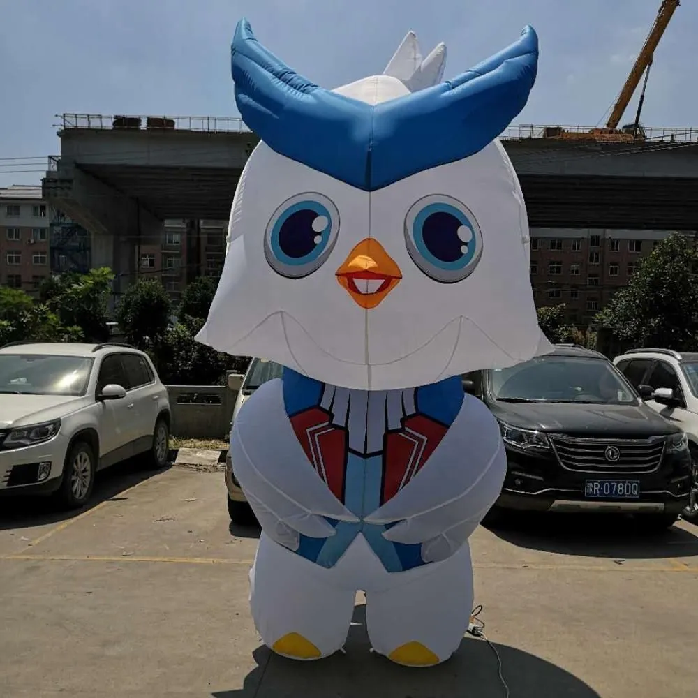 8mH (26ft) with blower Giant customized size blue inflatable night owl lovely animal balloon for event decoration