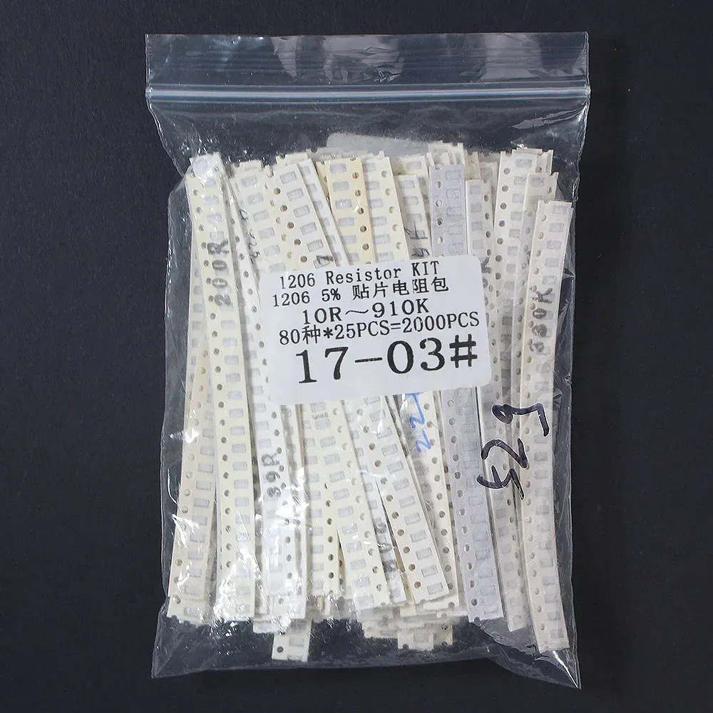 2000pcs 0805 1206 Nieuwe chipweerstand geassorteerde set, 80 waarden SMD -weerstandskit 10 ohm ~ 910k 5% nauwkeurigheid10 Ohm 100 ohm 1k 10k 10k