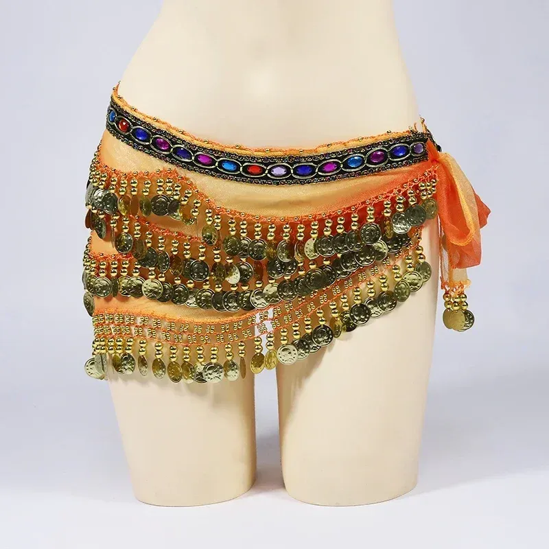 Femmes Tribal Belly Dance Coin Belt With Colorful Rhinestones Bellydance Hip Scarf Costume Accessoires