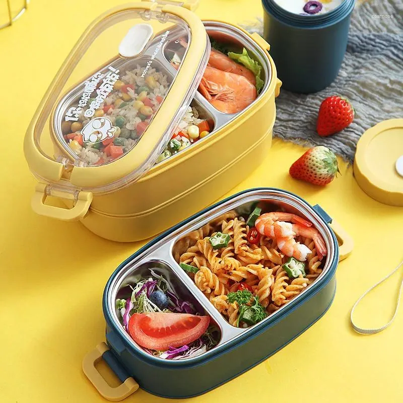 Stoviglie portatile in acciaio inossidabile pranzo termico box bento compartimentato multistrato per bambini in stile giapponese mantiene il caldo