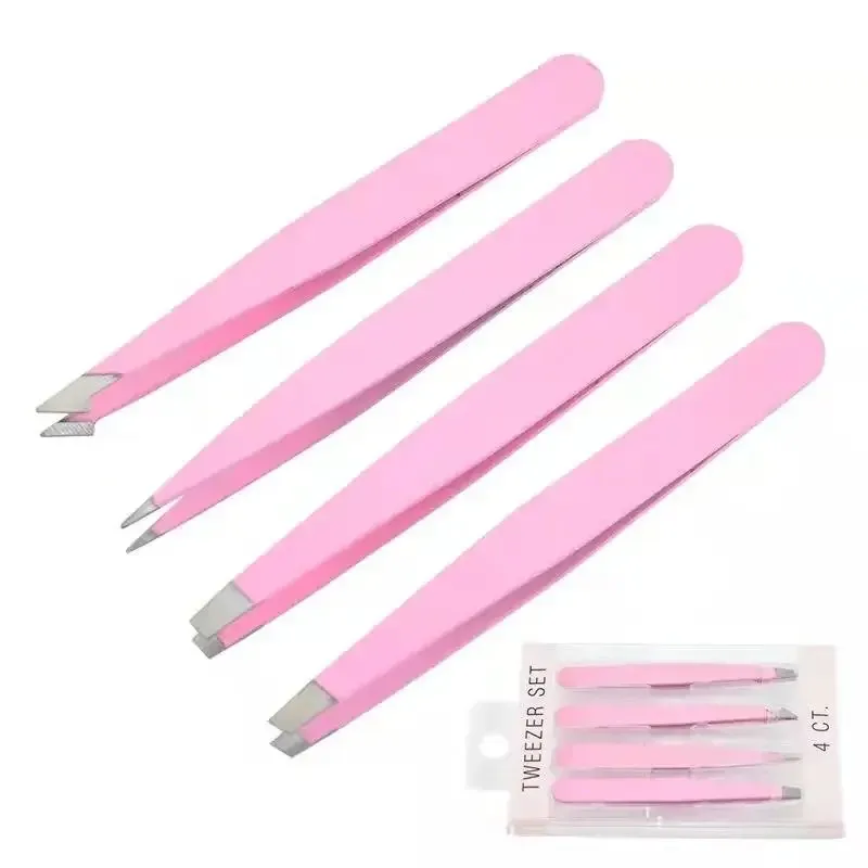 2024 4pcs/set tweezers 눈썹 핀처 세트 스테인레스 프로페셔널 눈 속눈썹 연장 핀셋 눈썹 통가 가위 화장품 도구