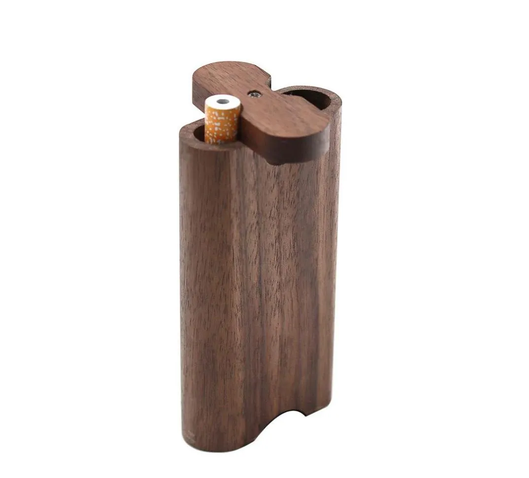 Wood Dogout Case Natural Handmade Wooden Dugout With Ceramic One Hitter Metal Cleaning Hook Tobacco Smoking Pipes Portable6308407